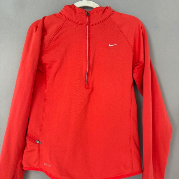 Nike Dri Fit~Womens Poppy1/4 Zip Reflective Hooded Pullover size M - Picture 1 of 3